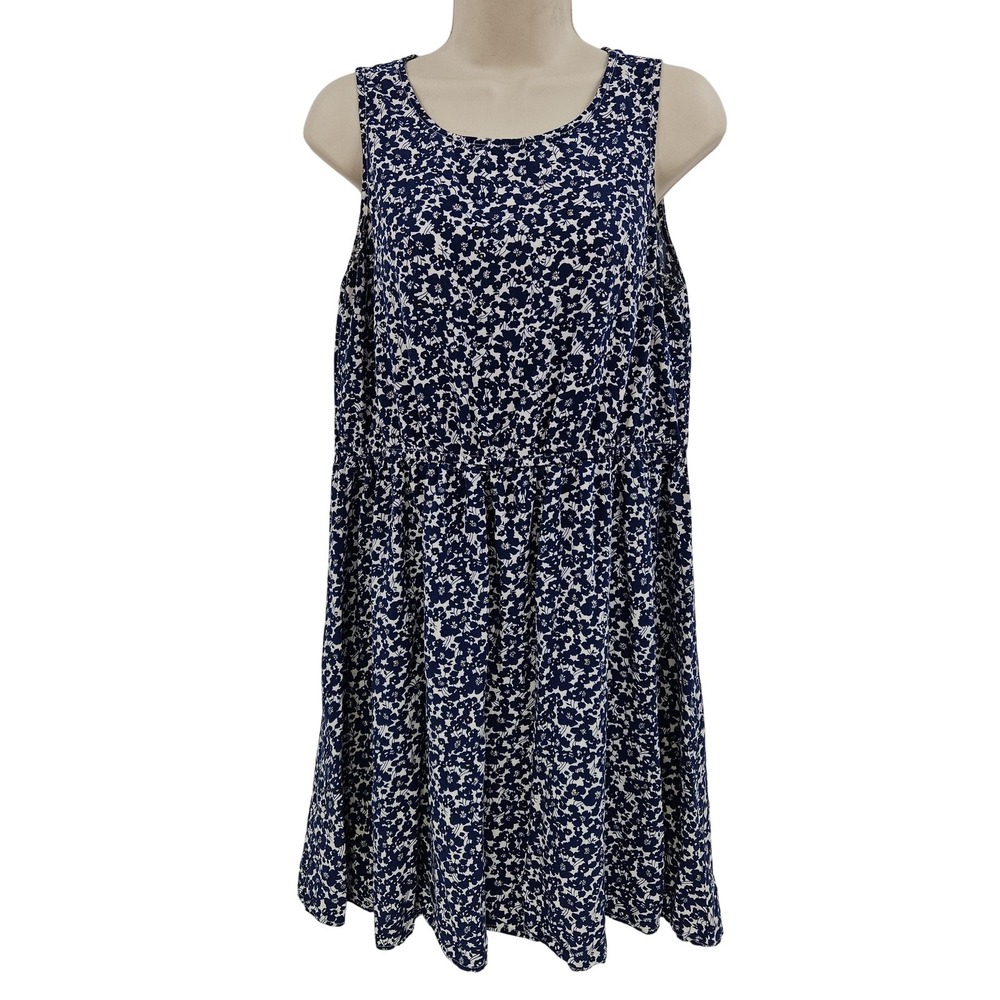 Old Navy Dress Women L Blue White Floral Summer Ditzy Floral Cottagecore Festive